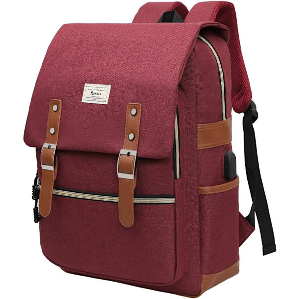 Laptopväska upp till 15,6'' Casual Vattentät Affärsrese Ryggsäck Skolväska Unisex USB Laddningsryggsäckar Wine Red