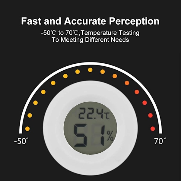 Mini Digital LCD Termometer Hygrometer för Inkubatorer Inomhus Reptil Uppfödningslåda Väderstation Växthus Källare Rund(Vit)