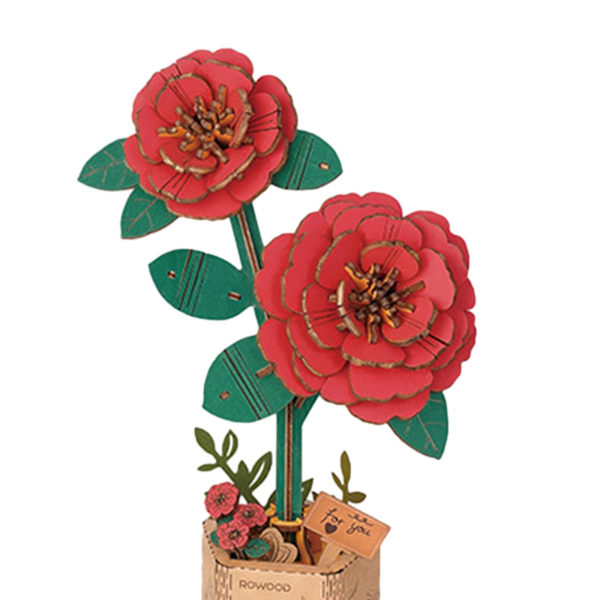 Blombukett Byggset Mini Byggstenar Blombukett Byggset Mini Konstgjorda Blommor Byggstenar, röd kamelia red camellia