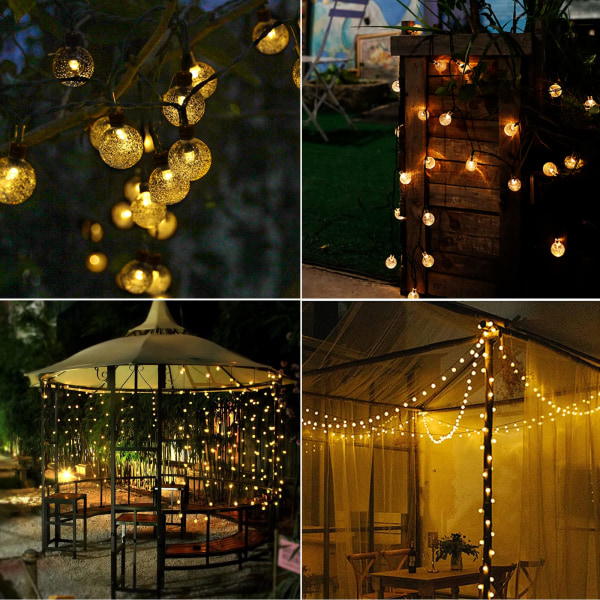 Solcelledrevne lyskæder - 30 LED krystal solcelledrevne lyskæder udendørs indendørs 8 tilstande til have, terrasse, altan, træer, bryllup, fest
