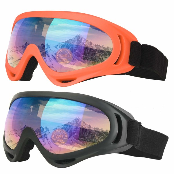 Skibriller, motorcykelbriller, snowboardbriller til mænd, kvinder, børn - UV-beskyttelse Skum Anti-ridse Støvtætte farvede linser sort og orange