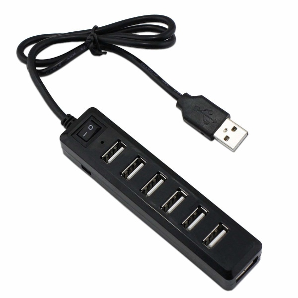 7-ports USB-hub, høyhastighets USB 2.0, multi-USB-hub, splitter, bryter, ledningsadapterkabel for bærbare datamaskiner, MacBook, nettbrett, støtter Windows Vista/7/Mac