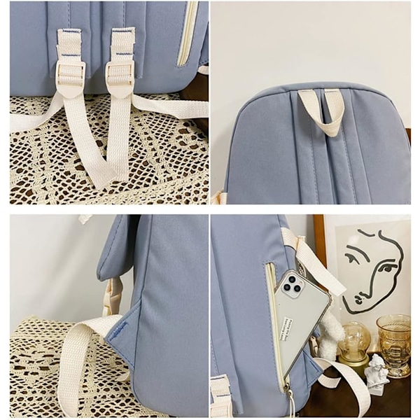 Kawaii Ryggsäck med Söta Pins och Tillbehör Söt Kawaii Ryggsäck för Skolan Kawaii Tjej Ryggsäck (Svart)
