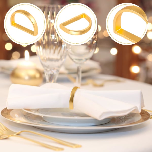 8 kpl lautasliinasormuksia, kultainen lautasliinapidikesormus Tyylikkäät lautasliinasormukset metalliset lautasliinasormukset pöydän koristeluun kiitospäivän jouluillallisille (kulta)
