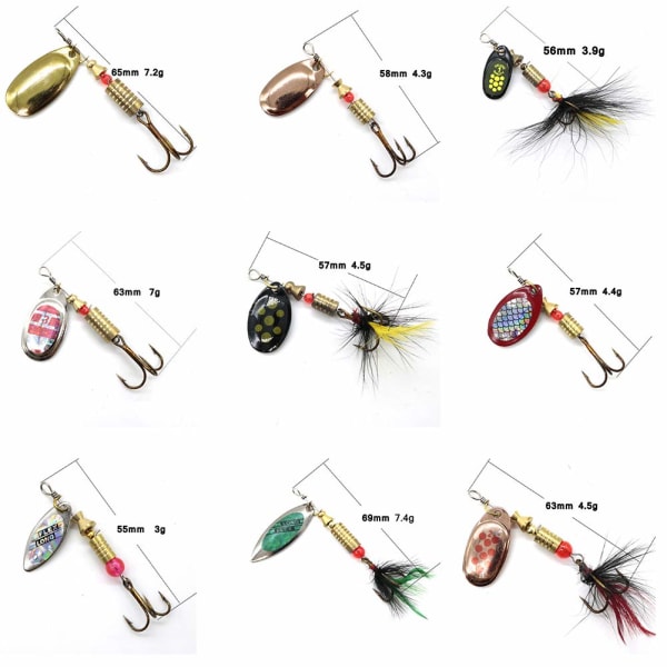 10Pcs Set Sequins Spinner Fishing Lures with Hook, Lifelike Rotating Metal Fishing Bait Crankbaits Set Fishing Tackle Sharp Treble Hooks