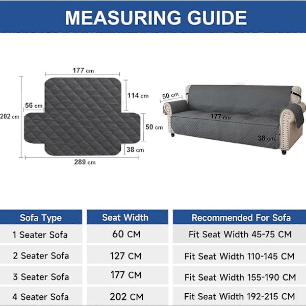 3-seters Sofadeksel, Vanntett Sofadeksel med Armlen, Anti-Skli Sofadeksel for Katter, Hunder, Riper Grå