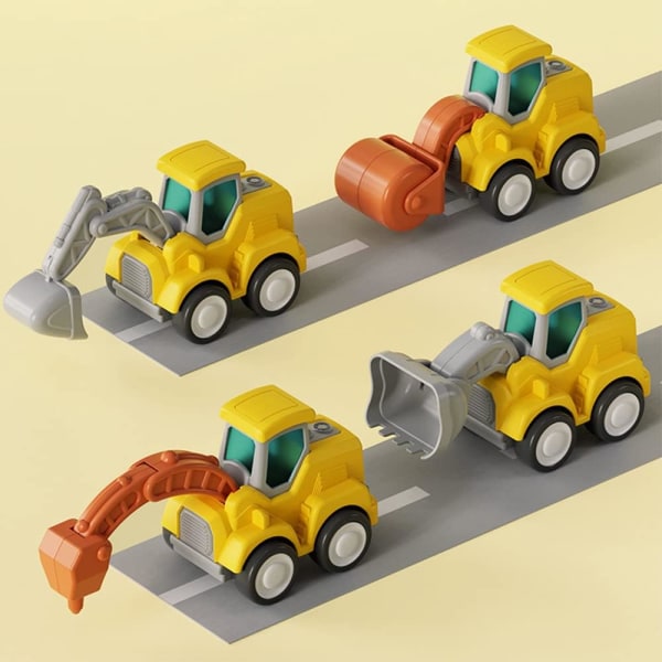 Digger Leksaksbilar för 1-åriga pojkar Presenter, 4st Pull Back-bilar för småbarn 12-18 månader, Press & Go Bygglastbilar Leksaker julklappsleksaker