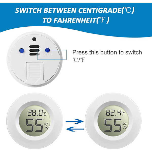 Mini Digital LCD Termometer Hygrometer för Inkubatorer Inomhus Reptil Uppfödningslåda Väderstation Växthus Källare Rund(Vit)