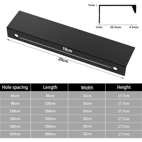 Sort køkkengreb, 10 STK Centerafstand 160 mm usynligt møbelgreb, sort møbelgreb (midt 160 mm/langt 200 mm)