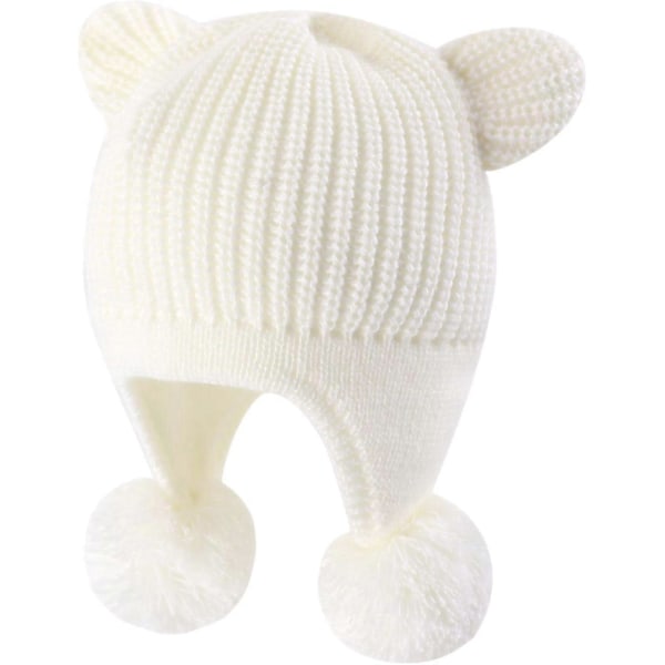 Baby Vinterhue, Sød Bjørnøre Beanie, Varmt Fleeceforet Strikket Hat (46-48cm) S,46-48cm