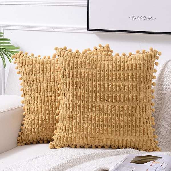 Pakkedekorative putetrekk 45x45 cm med dusker for sofa, seng, stue, bondegård Boho hjemmeinnredning Yellow