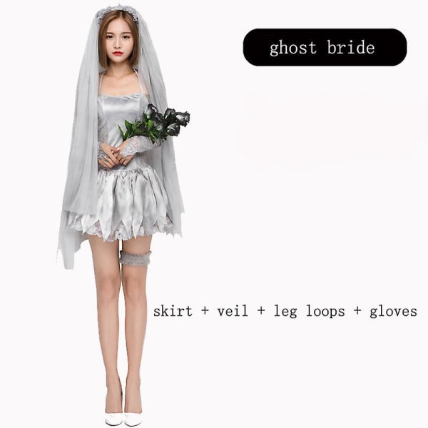 Spøgelsesbrud/prinsesse/vampyr/heks Cosplay-kostume Lang kjole Halloween-kostume Voksen kvindelig Cosplay-kostume 5