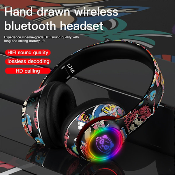 Trådløst Bluetooth Gaming Headset med LED-belysning, Indbygget Mikrofon, .ios og Android kompatibel