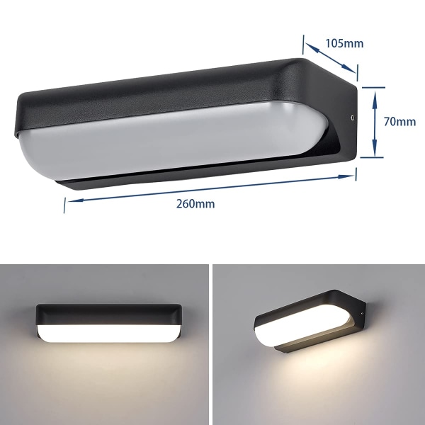 12W Udendørs LED Vægskinne IP65 Vægslampe 3000K Naturhvid Vandafvisende LED Vægskinne Havelampe 26X10X6CM