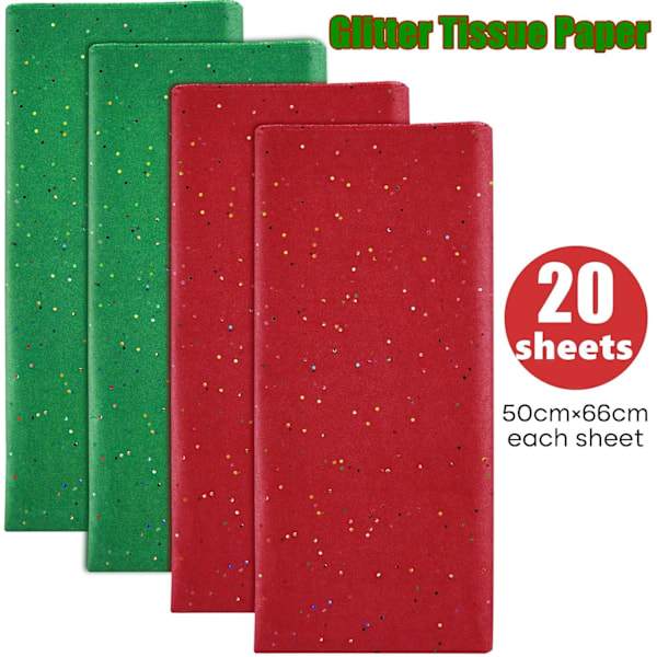 Glitterpapir for emballasje 50x66cm Grønn Rød Tissuepapir for julegaveinnpakning Bukett Emballasje Håndverkpapir, 20 ark red,green