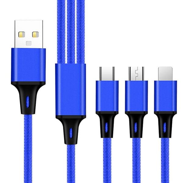 Multiladekabel, 3-i-1 ladekabel, multi-usb-kabel, hurtigladekabel, en-til-tre datakabel-blå