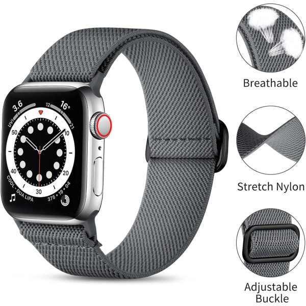 Loop-stropp kompatibel med Apple Watch-reim, justerbar elastisk nylonflettet sportsreim for iWatch SE Series 9/8/7/6/5/4/3/2/1 Dark Gray