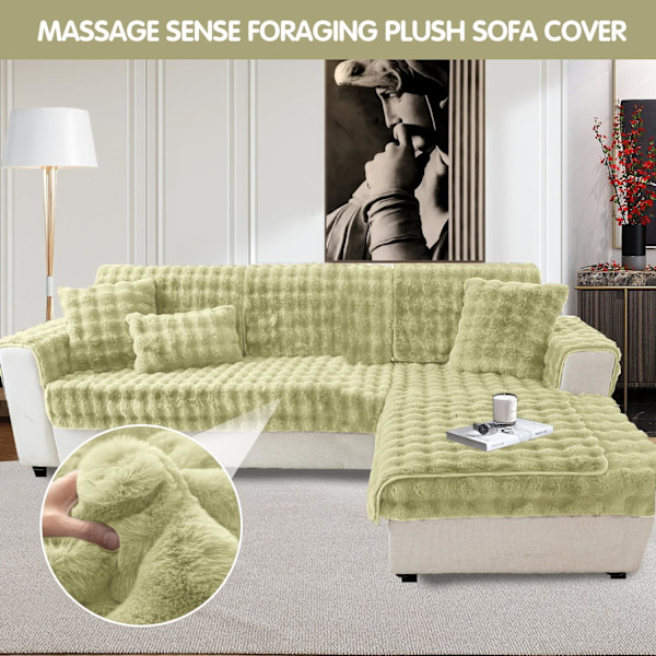 Tykk Kanin Plysj Sofatrekk 1 2 3 Seter, Sklisikre Sofatrekk, Morsomt Fuzzy Sofatrekk, Varme Fløyels Sofaputetrekk (90x210cm) Green 90*210cm