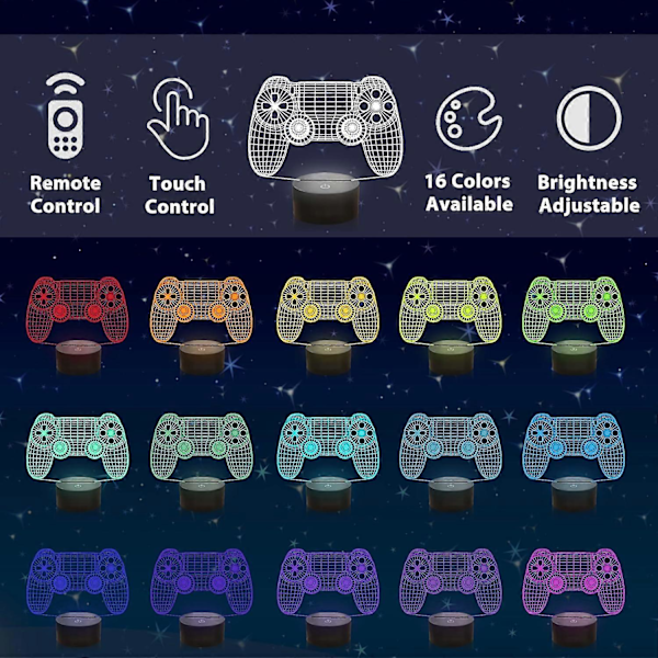 Gamepad 3D Illusion Lampe, Ammonit Controller Natlys med Fjernbetjening