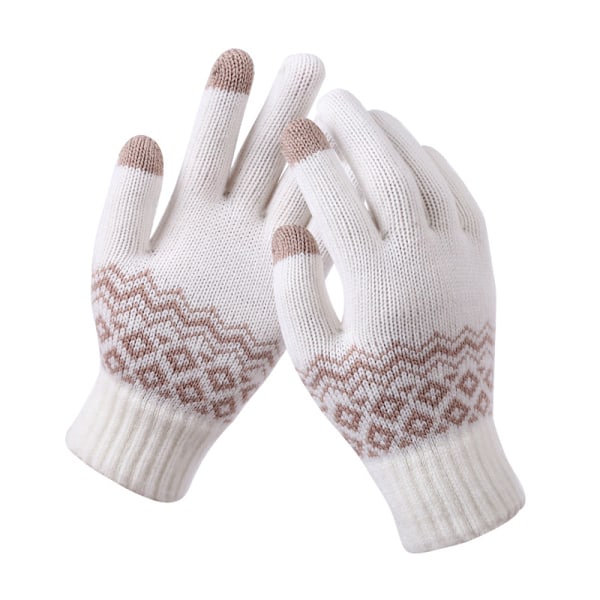 1 Par Damhandskar Vinter Varma Touchscreen-Handskar Mjuka Stickade Söta Elaphurus-Mönster - Vit - One Size White