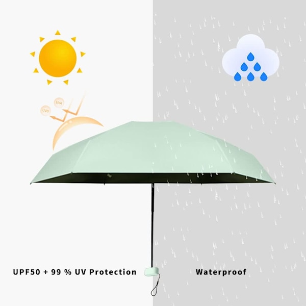 Mini Rejse Solskærm til Taske med Etui, Lille Kompakt UV Sol- og Regnparaply, Letvægts Bærbar Vindtæt Parasol med 99% UV-Beskyttelse Mint Green