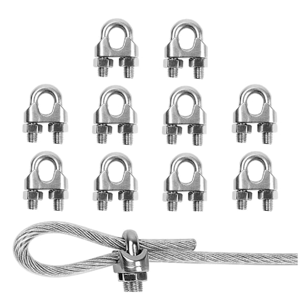 10 stk. Wire Rope Cable Clip Clamps M6 til Ø 6mm (1/4\"), Stål U Bolt Sadel Fastgørelse til Rigging Reb og spændingskabel Have Spændingswirer