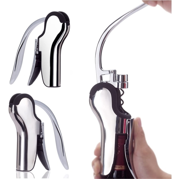 Stainless Steel Wine Bottle Opener, Vertical Lever Corkscrew with Built in Foil Cutter, Manual Handheld Corkscrew with Ergonomic Lever Pump