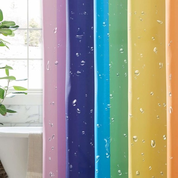 Duschdraperier Mould - lång regnbåge Vattentätt tvättbart polyestertyg för våtrum/badrum, 180 x 180 cm, randig regnbåge
