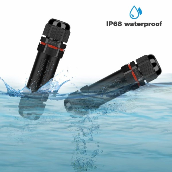 Vanntett elektrisk tilkobling IP68, elektrisk kabelkobling utendørs vanntett koblingsboks 3 ledninger, Ø 3 til 12 mm (4 stk)