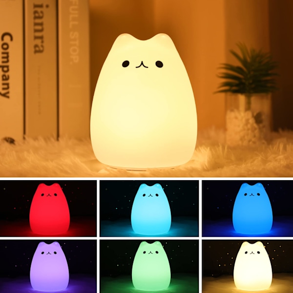 Nattlampe for barn, kattelampe for baby/tenåring, 7 farger, bordlamper, romdekor med USB-oppladbar søt LED-flerfarget lys, gaver