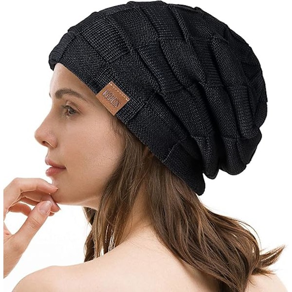 Mössa för vinter Varma mössor Stickad Slouchy Tjock Skalle Mössa（svart） black