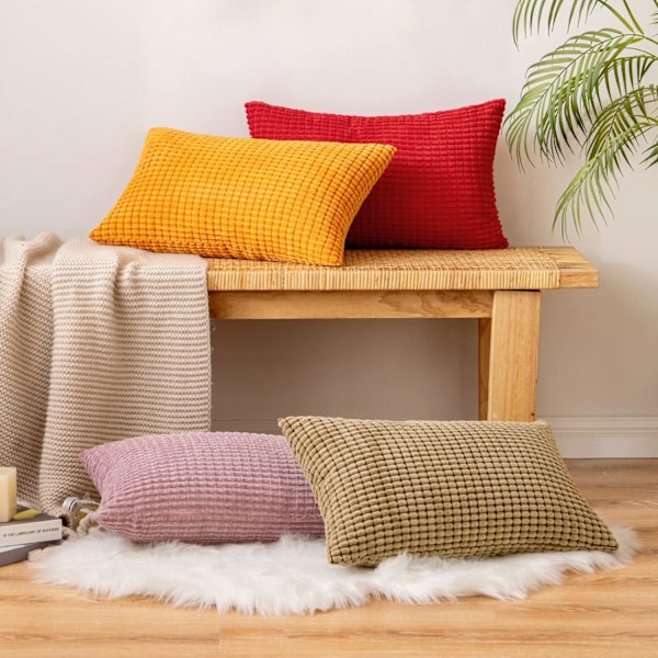 Corduroy Granule Pudebetræk Dekorative Pudebetræk Aflange Bløde Pellets Solid Pudebetræk til Sofa Soveværelse 12x20 Tommer 7#Coffee