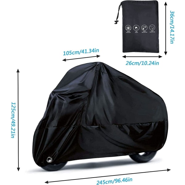 Motorcykelcover, 190T vandtæt motorcykelcover med låsehuller, UV-støvtætte beskyttelsescovers, 245 x 105 x 125 cm