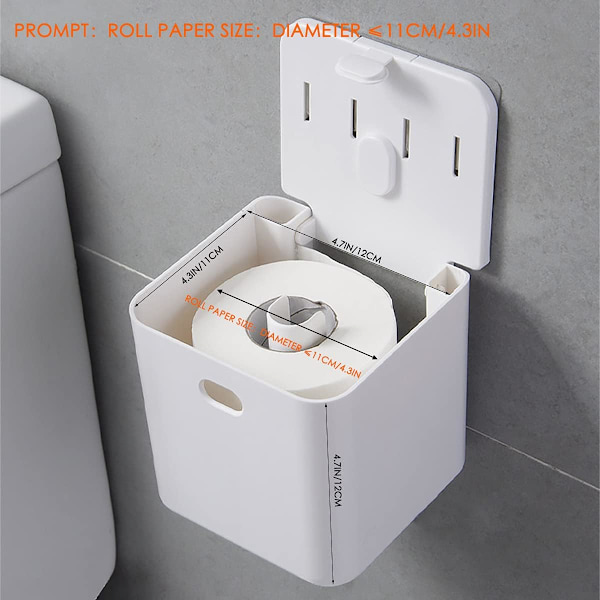Toiletpapirholder Vægmonteret selvklæbende toiletpapirholder, vandtæt/støvtæt papirrulle dispenser til badeværelse toilet (Hvid)