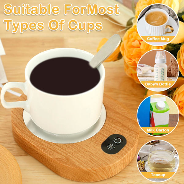 Kaffe Mugg Värmare USB Kopp Värmare för Skrivbord 55-65℃ Konstant Temperatur Uppvärmd Coaster Pad med halkfri bas och Gravity Sense Switch