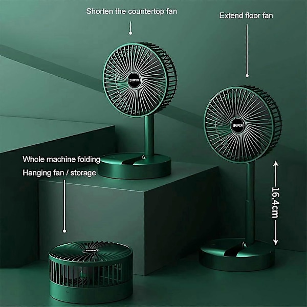 Teleskooppinen kokoontaitettava tuuletin, ladattava ja joustava mini pöytätuuletin 3 tuulitason säädöllä, 5W Green Direct plug type
