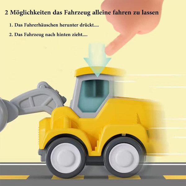 Kaivinkone Lelut Autot 1 Vuotiaille Pojille Lahjat, 4 Kpl Vetopalautusautot Taaperoille 12-18 Kuukautta, Paina & Mene Rakennuskoneet Lelut joululahjalelut