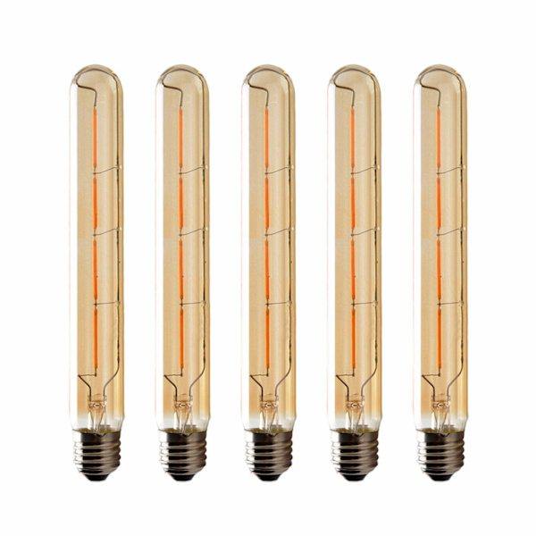 Set med 5 långa rörformade glödlampor, Edison LED-filament, 4W, motsvarande 40W glödlampa, E27-sockel, varmvit 2200K, 400LM, AC 220-240V, ej dimbar