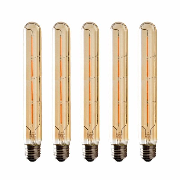 Sett med 5 lyspærer med lange rør, Edison LED-glødetråd, 4W, 40W glødeekvivalent, E27-sokkel, varmhvit 2200K, 400LM, AC 220-240V, kan ikke dimmes