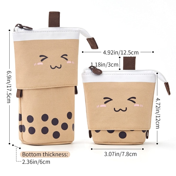 Söpö case Pysyvä kynäpidike Teleskooppinen meikkipussi Pop Up -kosmetiikkalaukku Kawaii Smile Face case Toimisto (ruskea)