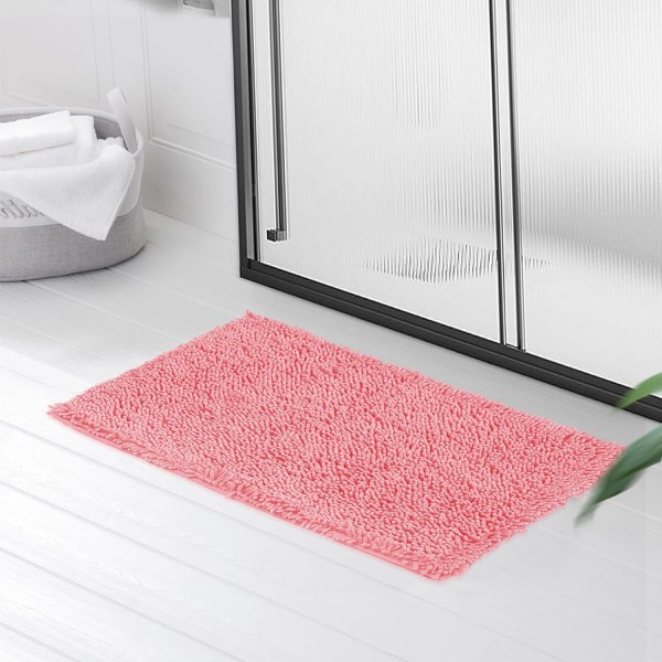 Mikrofiber badematte, baderomsteppe lengde 50 x 80 cm, toalettteppe, mykt, sklisikkert, rosa