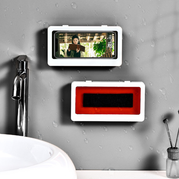 Vandtæt mobiltelefonholder til vægmontering, designet til badeværelse, HD og anti-dug berøringsskærm, kompatibel med mobiltelefoner under 6,8 tommer (hvid)