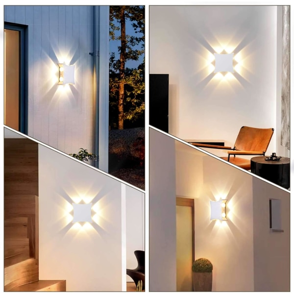 8W modern LED inomhus utomhusvägglampa, IP65 vattentät aluminiumvägglampa, 3000K varmvitt ljus, lämplig för sovrum, trädgårdskorridor (vit)