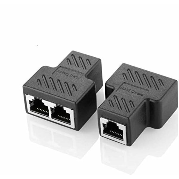 RJ45 Splitter-koblinger Adapter - Ethernet Splitter-kobling Dobbel Socket HUB-grensesnitt, 2-pakning (Merk: To porter kan ikke fungere samtidig)