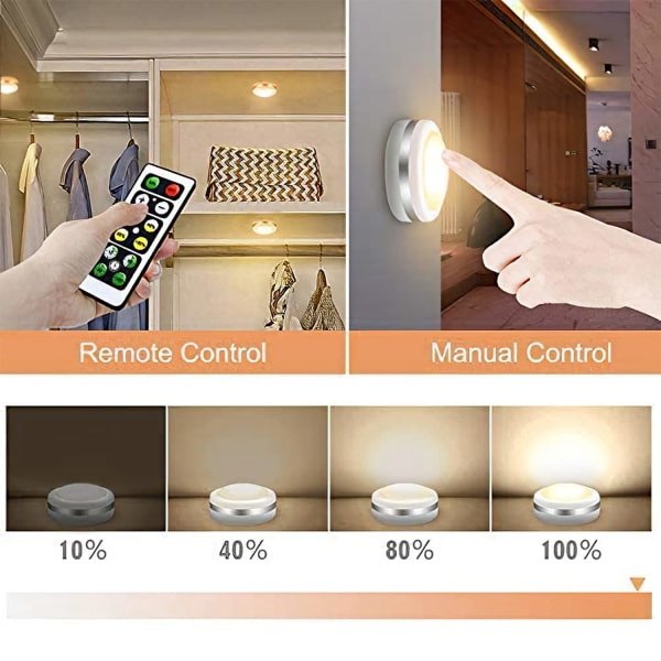 Garderobslampa LED-väggspotlight Trådlös fjärrkontroll 6st Skåplampor Nattljus för trappa Spegel Köksmontrar Skåp (Vit)