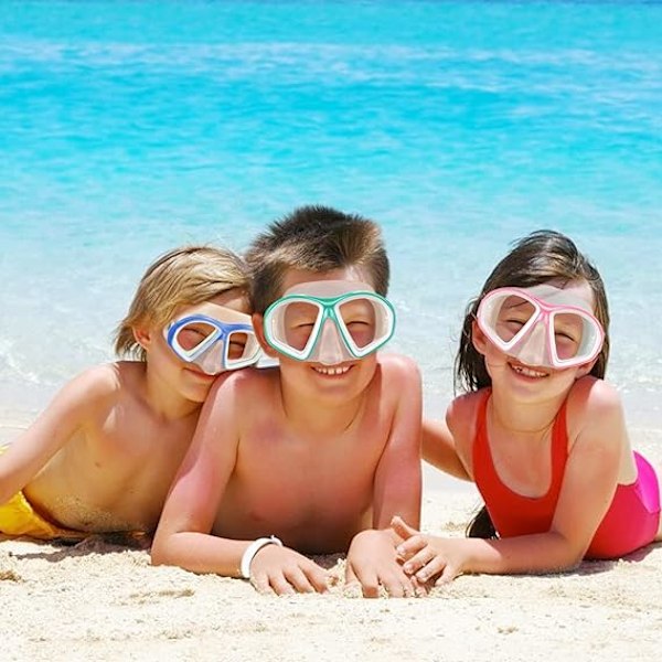Simglasögon för barn, härdat glas simglasögon med nässkydd, simglasögon dykmask snorkelmask för barn 6-14 år