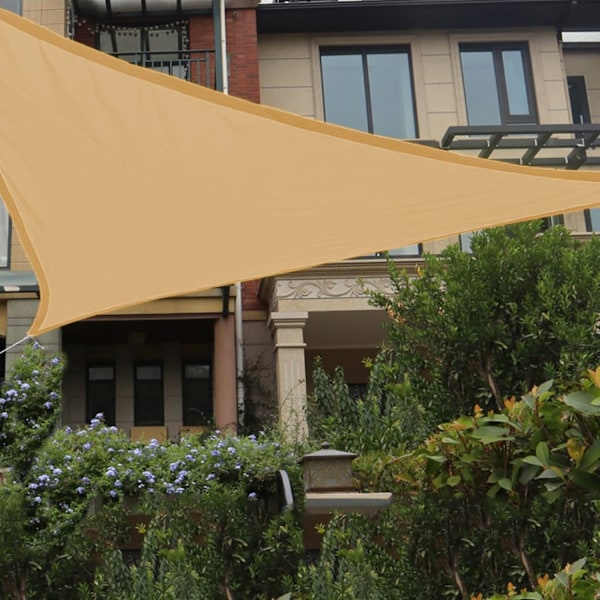 Vanntett solseil, trekantet hageseil, 98% UV-blokk 420D PES trekantet solseil, for utendørs terrasseoverdekning, sand/gul (2m x 2m x 2m)