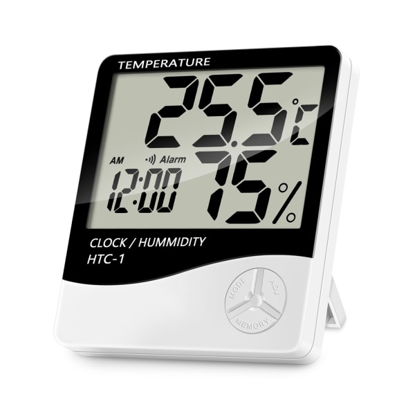 Digitalt innendørs termometer hygrometer, nøyaktig romtemperaturmåler fuktighetsmonitor med vekkerklokke, maks/min. registreringer, LCD-skjerm for hjemmet