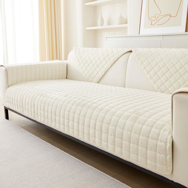 Vaskbare Flanel Sofabetræk, Nye Sofahyndebetræk, L-formet Sofabetræk (Beige Hvid, 70x70cm)
