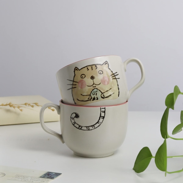 Keramisk kaffemugg 16 oz med handtag Cup Keramik Mjölk Latte-muggar för kontor och hem Födelsedagspresenter Diskmaskin och mikrovågssäker (Carp Cat)